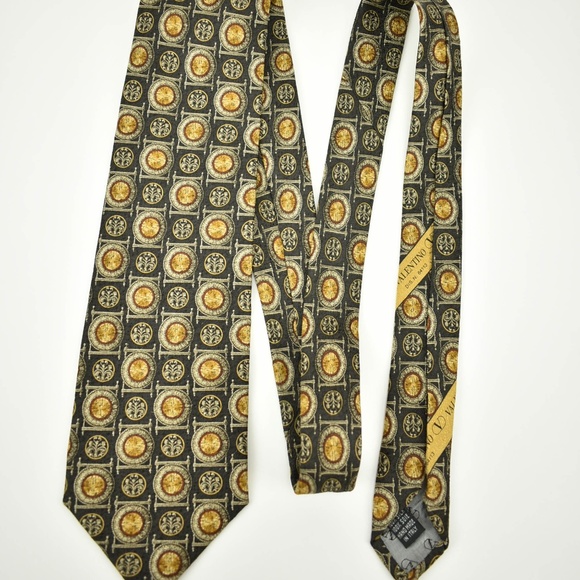 VALENTINO Gold & Brown Medallion, 100% Silk Tie